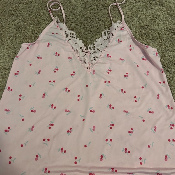 NWOT! RARE FIND! Jessica Simpson PINK Cherry 🍒 Tank Shorts Lace Pajama PJ SET - Picture 8 of 11